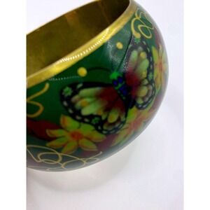 Vintage Floral Butterfly Wide Bangle‎ Bracelet Green Enamel Boho Fairycore